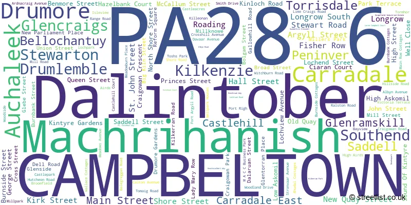 A word cloud for the PA28 6 postcode